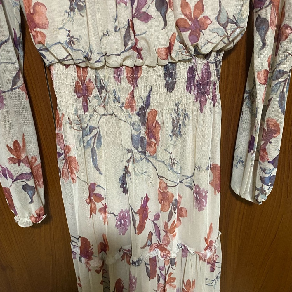 Enfocus Floral Mesh Long Sleeve babydoll Midi Spring Easter Dress Sz Sm Petite - Picture 5 of 5